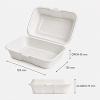 Boîte à clapet en bagasse de canne à sucre de 600 ml, compostable, jetable, pour la restauration rapide à emporter (vente en gros)