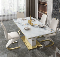 Combinación de Mesa de Comedor Rectangular y Sillas de Mármol y Madera Maciza de Estilo Nórdico Moderno Minimalista para Apartamentos Pequeños