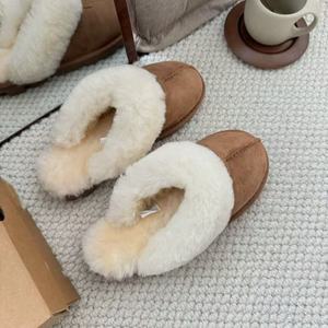 Wholesale <strong>Tasmans</strong> Designer Brand Autumn Winter Cute Fur <strong>Platform</strong> Genuine Leather Upper Sheep Fur Lining Mules Checkered/Striped - Product Image 2