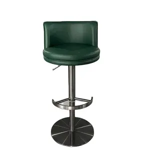 Popüler tasarım modern lüks deri paslanmaz çelik taban bar taburesi metal siyah bar sandalyeleri bar taburesi döner