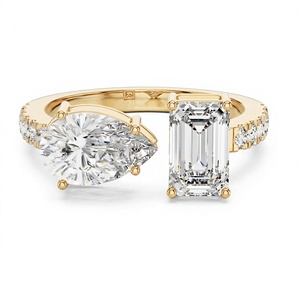 แหวนหมั้นเพชรทรงหยดน้ำและทรงเหลี่ยมมรกตเคลือบทองคำขาว 18K 14K แบบอสมมาตร ประดับเพชรทรงกลมสำหรับผู้หญิง - Product Image 3