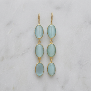 Boucles d'oreilles pendantes en argent sterling faites à la main avec pierre précieuse Aqua Monalisa, boucles d'oreilles tendance bohèmes unisexes - Product Image 3