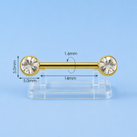 ASTM F136 Titanium Clear CZ Solitaire Nipple Barbell Straight Nipple Ring Emas Perak Perhiasan Tindik Tubuh Kecil Grosir