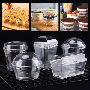 25 Stück Food Grade Pp Backen Quadrat Runde Mousse Kuchen Dessert Tasse Mit Deckel Kunststoff Klare Eis becher für Küche Backwerk zeug