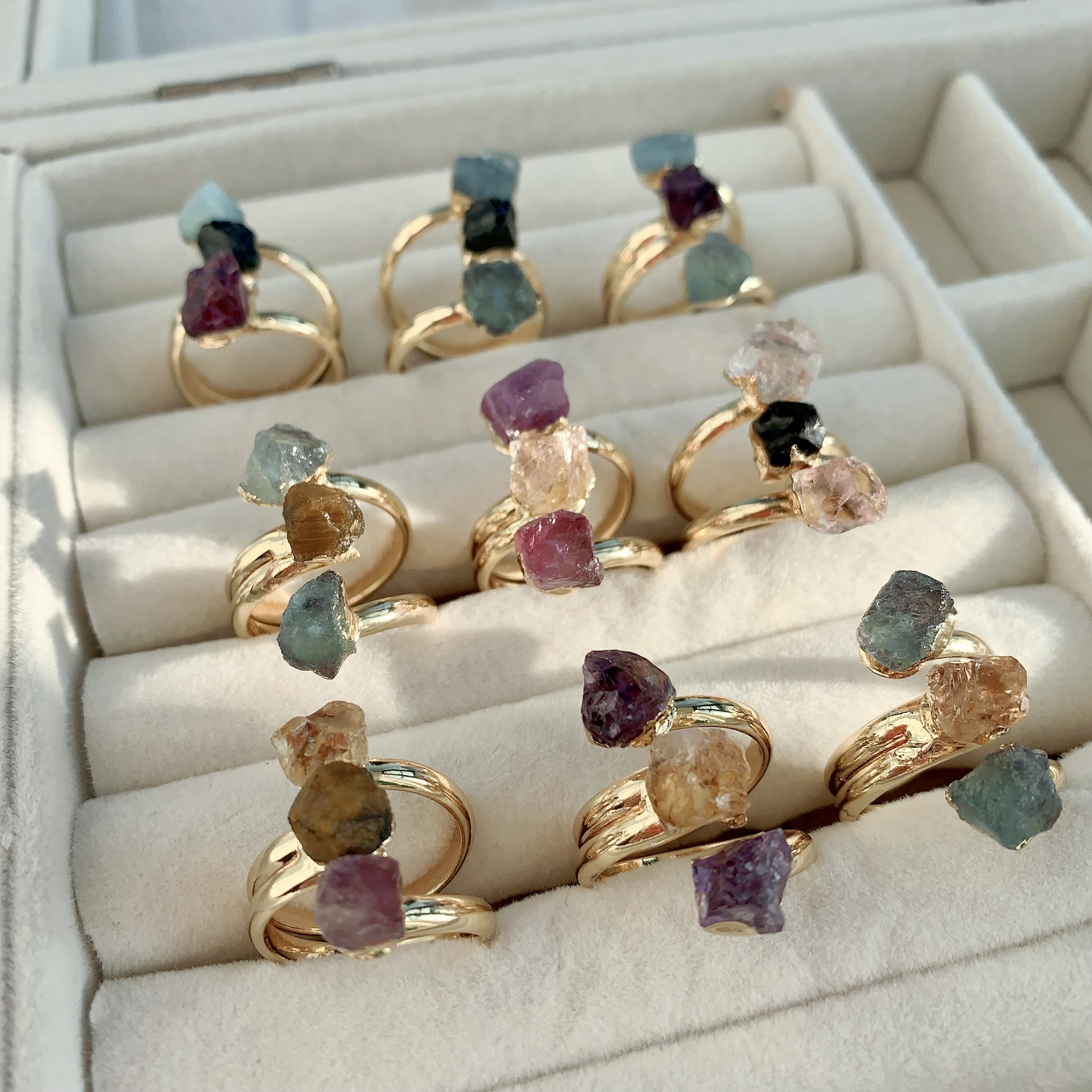 LS-B5138 Gemstone Ring - 18k Gold Plated, Adjustable Jewelry