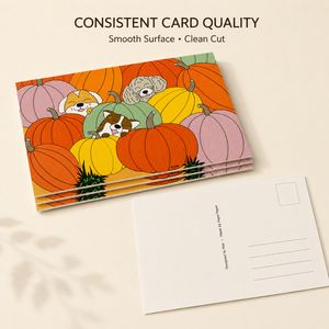 Carte postale mignonne pour la saison d'automne, cartes imprimées avec illustration de chiot et de citrouille pour envoyer des messages de fêtes - Product Image 5