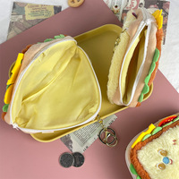 Porte-clés créatif en peluche pour sandwich avec chaîne en métal, sac de rangement pour écouteurs et pièces de monnaie