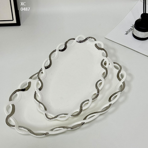 Assiettes à dîner ovales et rectangulaires en céramique blanche au design unique avec or ou <span class=keywords><strong>argent</strong></span> pour les fêtes - Product Image 6