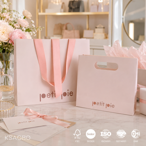 Bolsa de <span class=keywords><strong>Papel</strong></span> Rosa de Lujo Personalizada con Asa de Cinta y Asa Troquelada <span class=keywords><strong>para</strong></span> Empaque de Ropa, Bolsa de Regalo Rosa <span class=keywords><strong>para</strong></span> Boutique al por Mayor - Product Image 1