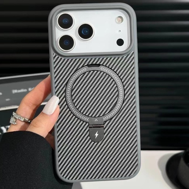 For for Carbon Fiber Magnetic Invisible Kickstand Shockproof Mobile Phone Case 17 Series Pro Max 360 Degree Rotating Holder