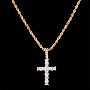 Mini Baguette Croce Pendente Della Collana con la Catena libera <span class=keywords><strong>Oro</strong></span> Argento Piazza AAA Zircone Cubico antico croce Hip hop Roccia Gioielli - Product Image 3