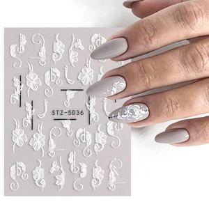 Pegatinas de <span class=keywords><strong>Uñas</strong></span> Acrílicas 5D con Diseño de Flores, Encaje Blanco, Diseño Navideño, Adhesivos Florales Simples en Relieve, Accesorios para Decoración de <span class=keywords><strong>Uñas</strong></span> DIY - Product Image 5