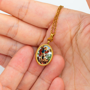 Giveluck Christian Saint Benedict/Michael huy chương trinh nữ Mary 18K mạ vàng thép không gỉ Vòng cổ cho nam giới phụ nữ-kinh thánh câu - Product Image 3