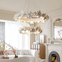 Lustre en fer de luxe de style français, design floral crème, pour salon et chambre à coucher, éclairage LED