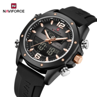 Montre NAVIFORCE de luxe originale 9264, montres à double mouvement, montre-bracelet numérique à écran LCD lumineux pour les affaires