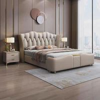 Nouveau Lit King Size Moderne en Cuir 2025 – Ensemble de Meubles de Chambre de Luxe avec Cadre en Bois, Rembourrage Doux et Fonction Massage Lumineux