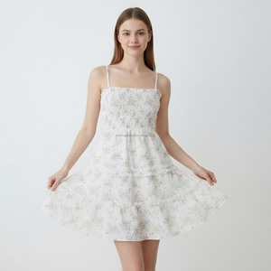 Vestidos Mini con Volantes y Corsé Fruncido Floral Personalizado para Mujer, Vestido <span class=keywords><strong>de</strong></span> Seersucker para Damas - Product Image 2