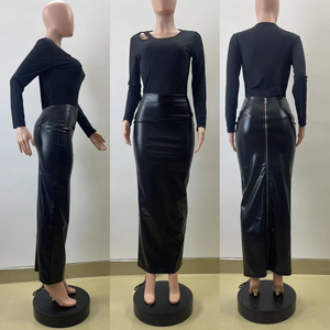 <span class=keywords><strong>Jupe</strong></span> <span class=keywords><strong>longue</strong></span> pour femmes M6008, nouvelle collection automne-hiver, <span class=keywords><strong>jupe</strong></span> midi en similicuir noir, style bodycon, coupe ajustée avec fermeture éclair - Product Image 2