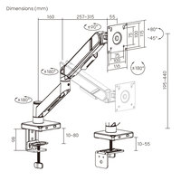 Support de moniteur de jeu LDT126-C012 17"-32" 10kg, fixation de bureau entièrement réglable avec bras à ressort à gaz unique