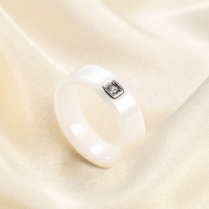 6MM Black & White <b>Ceramic</b> <b>Ring</b> with Single Cubic Zirconia | Minimalist Fashion Couple <b>Ring</b> for Men and Women - Product Image 3
