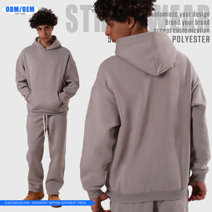 Haute qualité unisexe goutte épaule boîte sweat à capuche personnalisé uni sans ficelle polaire hommes à capuche - Product Image 3