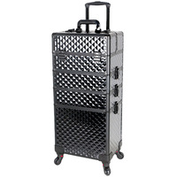 Valise de maquillage 4 en 1 sur roulettes, boîte à cosmétiques roulante avec porte-éponge à vernis à ongles, organisateur de coiffeur, organisateur de tatouage, chariot de voyage