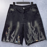 Pantalones Cortos de Hombre de Moda Vintage con Lavado Ácido, Diseño Personalizado de Verano, con Efecto Desgastado, Pedrería y Estilo Holgado Streetwear