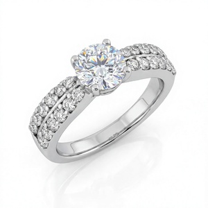 2.70 CT Total Diamond Weight 14K White Gold Lab Grown Diamond Round Cut <b>Split</b> Shank Double Row Pave Engagement <b>Ring</b> - Product Image 1