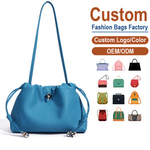 Sac à bandoulière tendance en cuir véritable grainé avec cordon de serrage décoratif, logo personnalisé disponible - Product Image 1