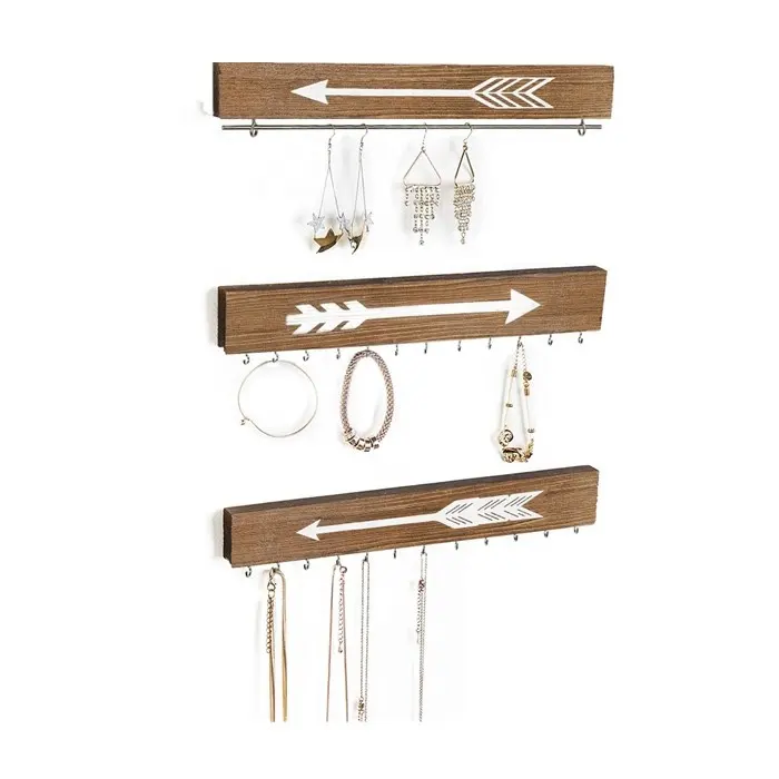 Set Van 3 Multifunctionele Rustieke Bruine Utility Muur Opslag Hout Opknoping Sieraden Organizer