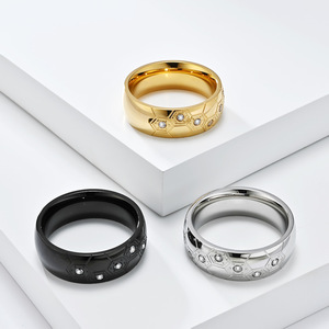 Unisex Hexagon <b>Titanium</b> Steel <b>Ring</b> Gold Black Silver Pave Setting Geometric Jewelry Gift - Product Image 1