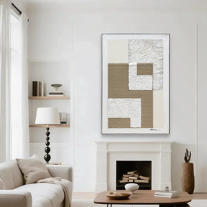 Collage texturé Art mural <span class=keywords><strong>Composition</strong></span> géométrique abstraite avec des tons beige blanc marron Mixed Media Landscape Oil Wall Decor - Product Image 2