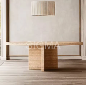 Ensemble de table à manger ronde en travertin/marbre beige, style nordique moderne, écologique et naturel, meubles polis pour restaurants étoilés <span class=keywords><strong>Michelin</strong></span>, villas - Product Image 5