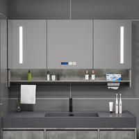 Armoire de salle de bain intelligente CF avec miroir LED à détection de présence humaine, anti-buée, 3 couleurs, intensité réglable, multifonctionnelle, avec porte-serviettes et rangement pour la maison