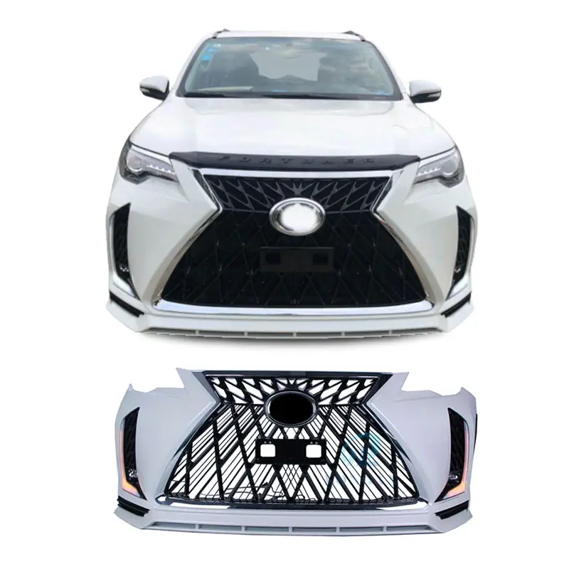 4x4 Auto Auto Paraurti Anteriore Griglia Faccia Larga ascensore di Conversione Kit Corpo per fortuner 2016-2019 a lexus con illuminazione