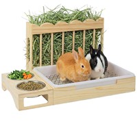 Nouvelle mangeoire en bois pour animaux de compagnie, maison pour lapins avec outil d'alimentation multi-combinaisons détachable et panier à foin