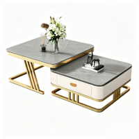 Ensemble de tables basses gigognes de luxe italien, plateau en pierre mate, tables basses carrées combinées pour salon et usage domestique