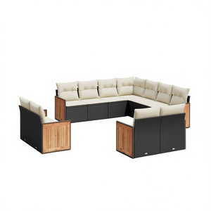 Ensemble de canapés de jardin noir et crème avec meubles d'extérieur en rotin PE, design contemporain, coussins imperméables - Product Image 1