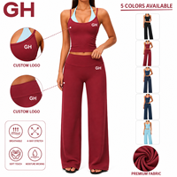 GH Wholesale Ensemble de sport pour femme, haut double couche à col licou, brossé, color block, haute extensibilité, séchage rapide, respirant, grande taille, pour la course