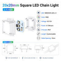Chaîne de pixels LED RGB 20x20mm DC12V SMD3535 3LED IP67 étanche, lumière LED carrée, longueur personnalisée pour projets d'affichage sur écran maillé