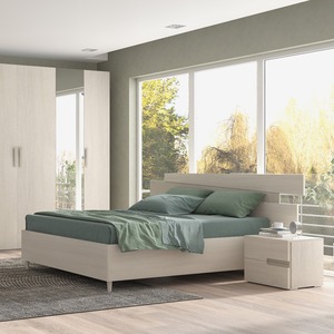 Lit double avec conteneur en olivier et cuir écologique beige - Product Image 1
