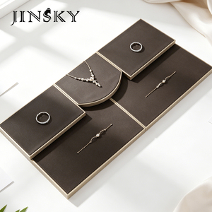 JINSKY Jewelry Display Trays Square Tiered Stand Brown Black Color Exhibition Base Counter Showcase Tray - Product Image 3