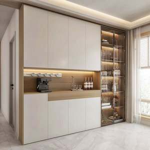 Meuble de salon Santopova, bar à café multifonctionnel moderne, éclairage LED, panneau de particules de haute qualité, 3 tiroirs - Product Image 1