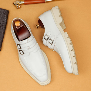 English style white double buckle men's 2026 new genuine leather thick-soled business casual high-end leather <b>shoes</b> - Product Image 2