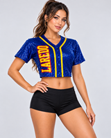 Maillot de baseball personnalisé à sequins pour femme, uniforme scintillant pour équipe de cheerleading, haut à manches courtes boutonné avec logo