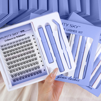 Precio de Fábrica: Pestañas Individuales Pre-cortadas en Segmentos con Adhesivo, Sellador y Removedor, Kit de Extensión Personalizado DIY