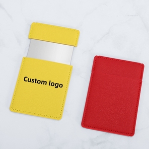 Miroir compact en cuir PU avec logo personnalisé pour filles Miroir de poche en acier inoxydable cosmétique de voyage taille carte de crédit - Product Image 1