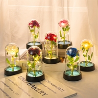 LUYI - Fleurs artificielles en verre avec couvercle en verre, rose lumineuse, cadeau de mariage, anniversaire, Saint-Valentin, décoration de la maison