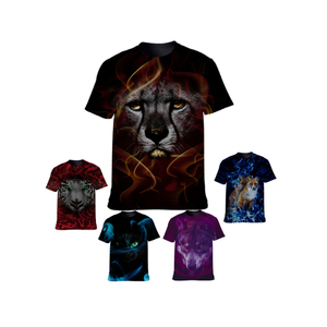 تي شيرت هيب هوب بأكمام قصيرة وتصميم ثلاثي الأبعاد مطبوع بشعار مخصص بالجملة، مصنوع من البوليستر 100٪ بتصميم حيوانات الأسد والنمر - Product Image 1