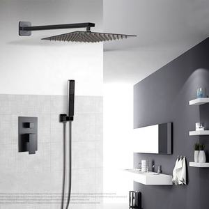 Sistema de grifería negra para baño y <span class=keywords><strong>ducha</strong></span>, montado en la pared, con efecto lluvia, <span class=keywords><strong>mezclador</strong></span> de <span class=keywords><strong>ducha</strong></span> oculto, juego de grifería - Product Image 2
